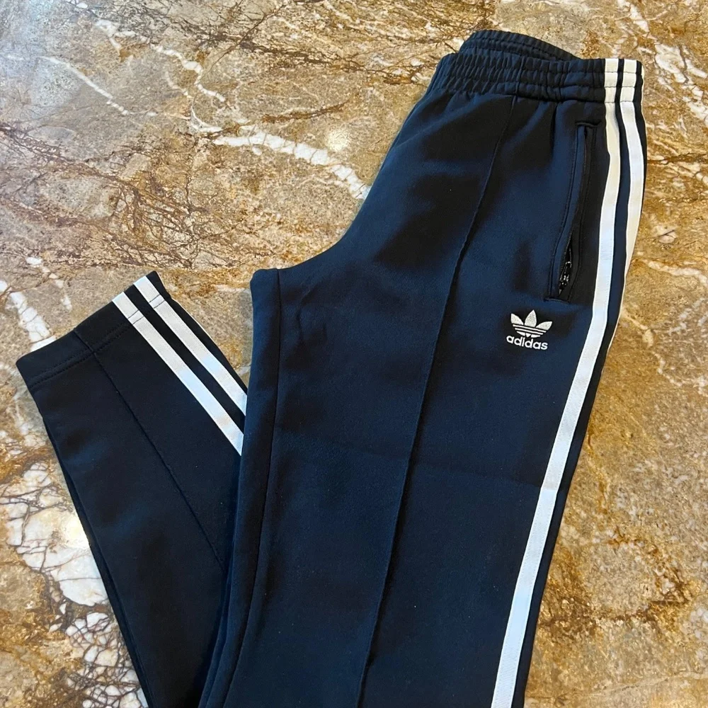 Adidas Three Stripe Track Pants- Women's US Size XS- Black and White - Picture 7 of 14